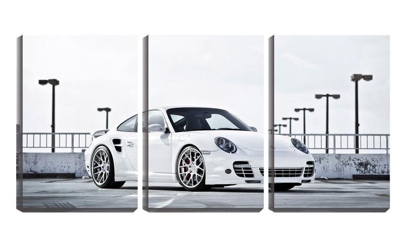 Imagem de Quadro Decorativo 45x96 porsche branco na rua