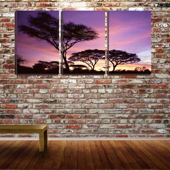 Imagem de Quadro Decorativo 45x96 silhueta de árvores na savana