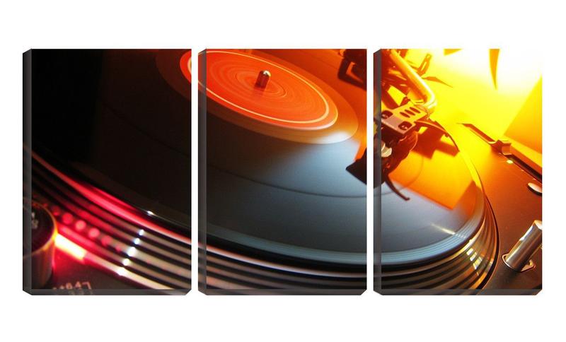 Imagem de Quadro Decorativo 45x96 toca disco de vinil retrô