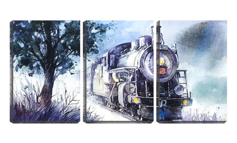 Imagem de Quadro Decorativo 45x96 trem na noite desenho