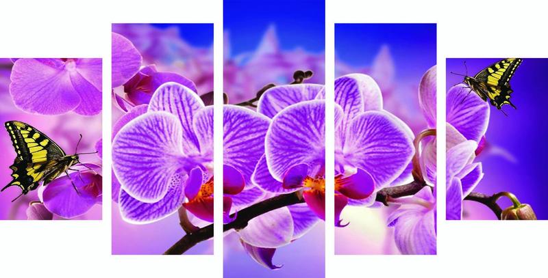 Imagem de Quadro Decorativo 5 Partes Sala Orquídeas Flores 29