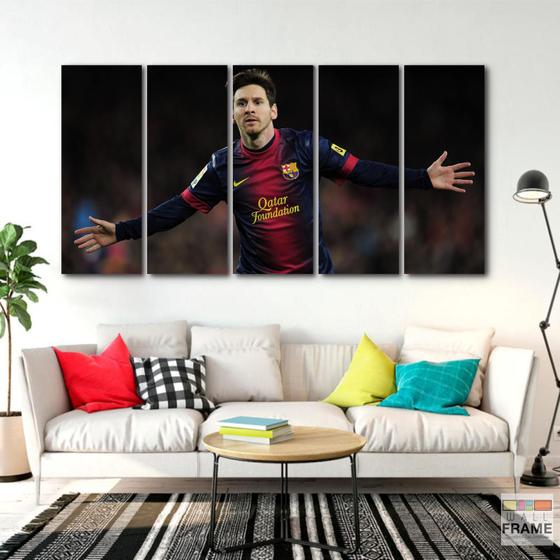 Imagem de Quadro Decorativo 5 peças Futebol Messi  140x65