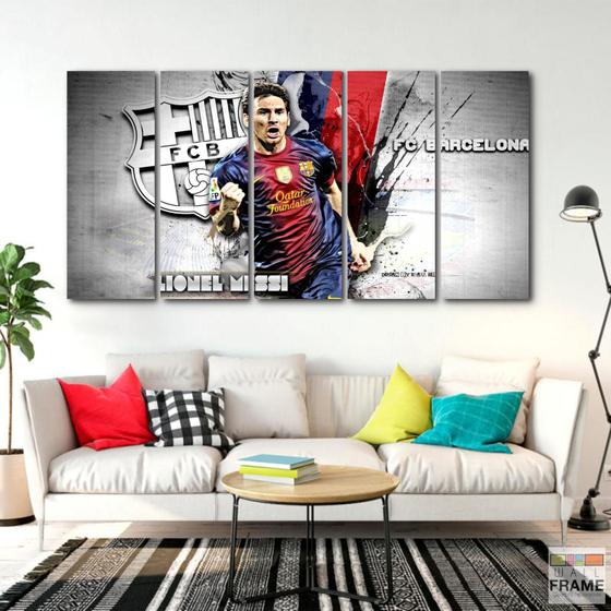 Imagem de Quadro Decorativo 5 peças Futebol Messi Barcelona  140x65