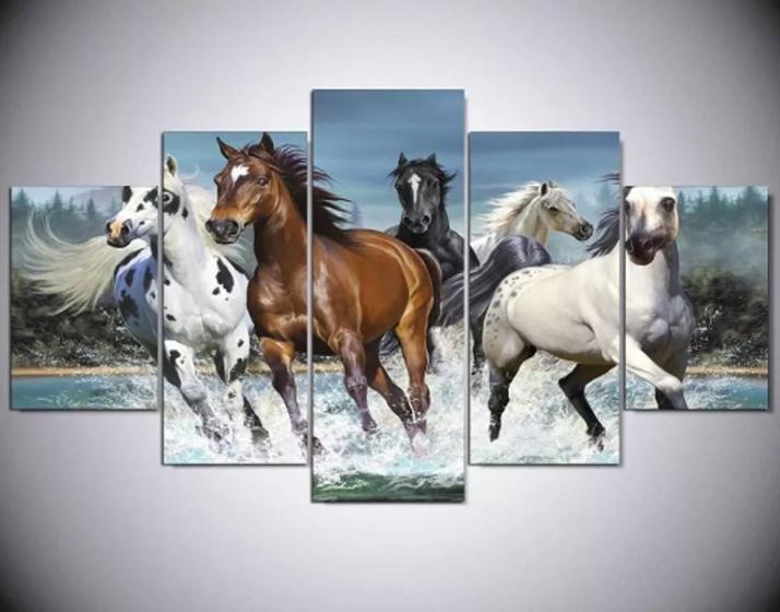 Imagem de quadro decorativo 5 telas Cavalo Apalos"