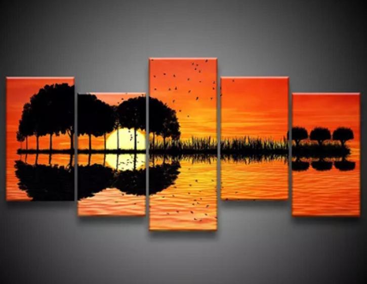 Imagem de quadro decorativo 5 telas Ilha Violão Pôr Do Sol"