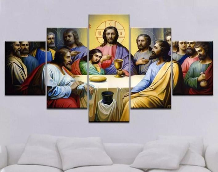 Imagem de quadro decorativo 5 telas Jesus Santa Ceia Ultima Ceia Mosaico "