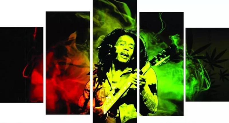 Imagem de quadro decorativo 5 telas Mosaico Bob Marley Reggae"