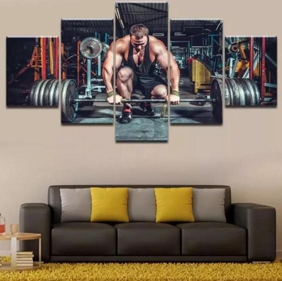 Imagem de quadro decorativo 5 telas Musculação Academia"