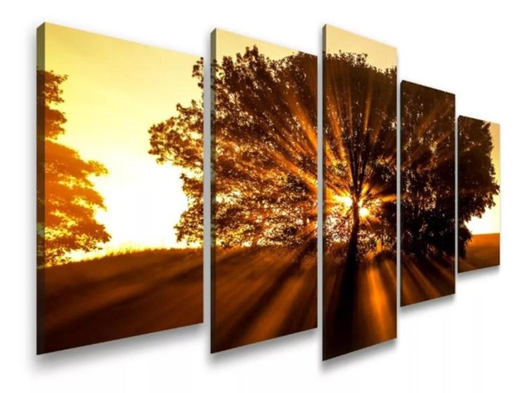 Imagem de quadro decorativo 5 telas Natureza Arvore Por Do Sol"