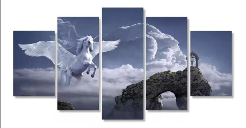 Imagem de quadro decorativo 5 telas Pegasus Cavalo"