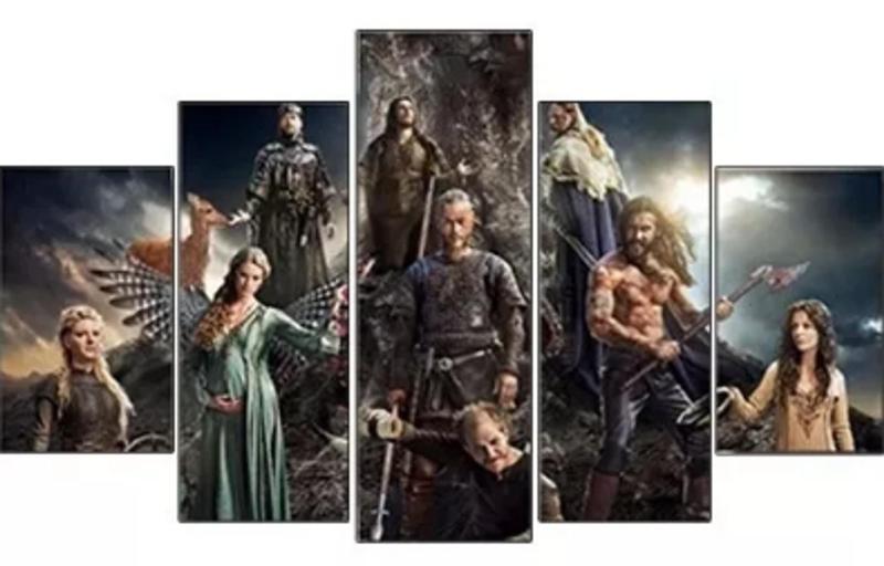 Imagem de quadro decorativo 5 telas Personagens Serie Vikings"