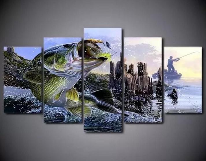 Imagem de quadro decorativo 5 telas Pescador "