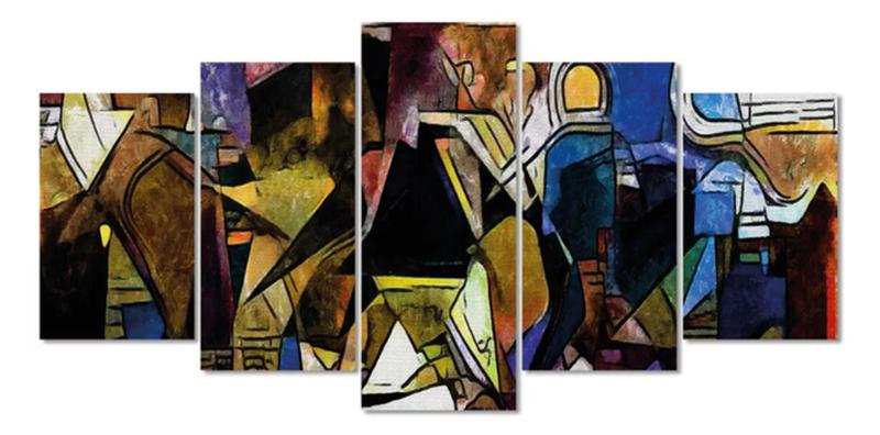 Imagem de quadro decorativo 5 telas Pintura Abstrato Geometrico"