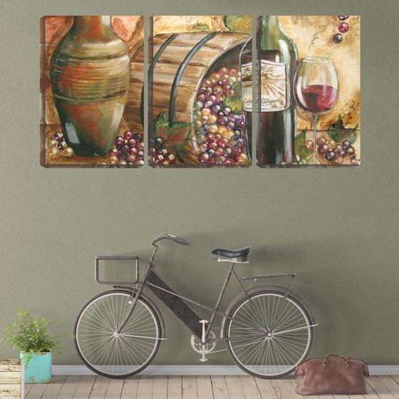 Imagem de Quadro Decorativo 55x110 arte barril de vinho e garrafa