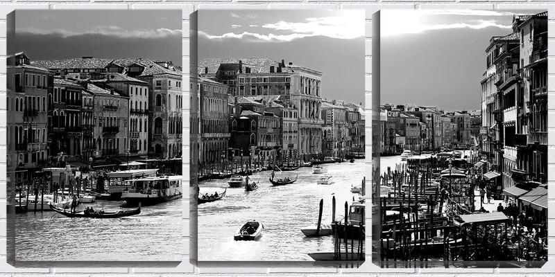 Imagem de Quadro Decorativo 55x110 barcos na Veneza antiga pb