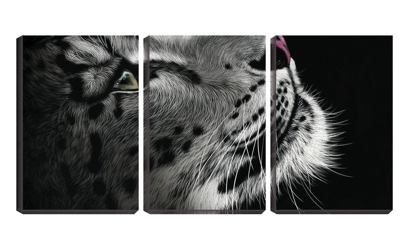 Imagem de Quadro Decorativo 55x110 cabeça de felino fundo preto