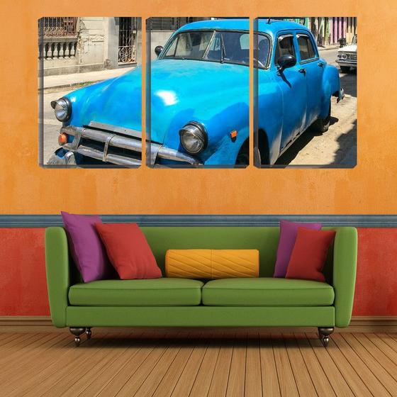 Imagem de Quadro Decorativo 55x110 carro cubano azul antigo