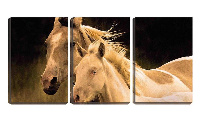 Imagem de Quadro Decorativo 55x110 dois cavalos fundo preto