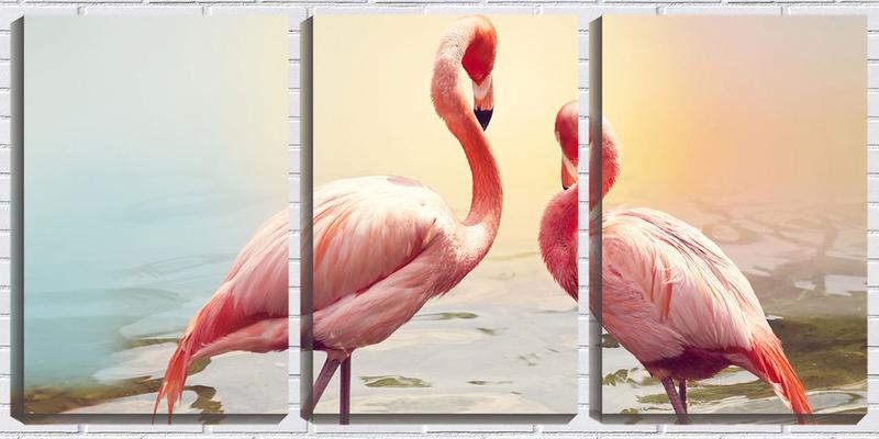 Imagem de Quadro Decorativo 55x110 dois flamingos na lagoa