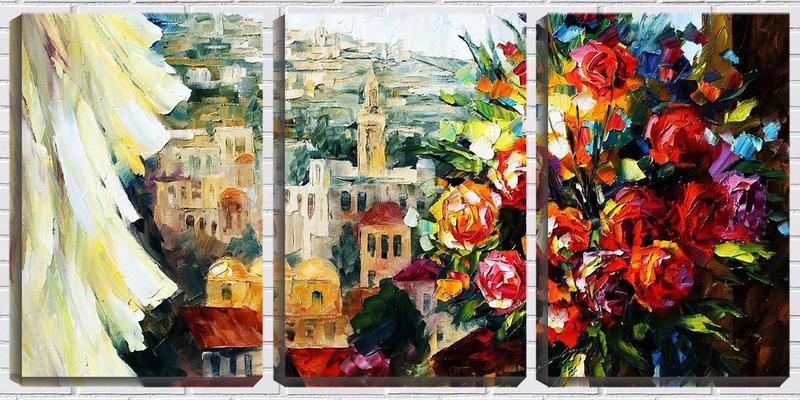 Imagem de Quadro Decorativo 55x110 feixe de flores na janela arte