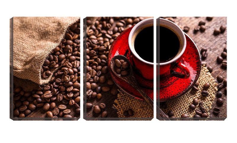 Imagem de Quadro Decorativo 55x110 grãos de café na colher e xícara