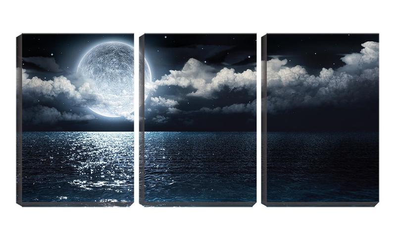 Imagem de Quadro Decorativo 55x110 lua iluminada sobre água