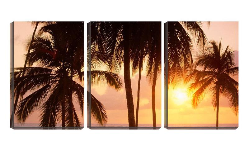 Imagem de Quadro Decorativo 55x110 palmeiras na praia retrô