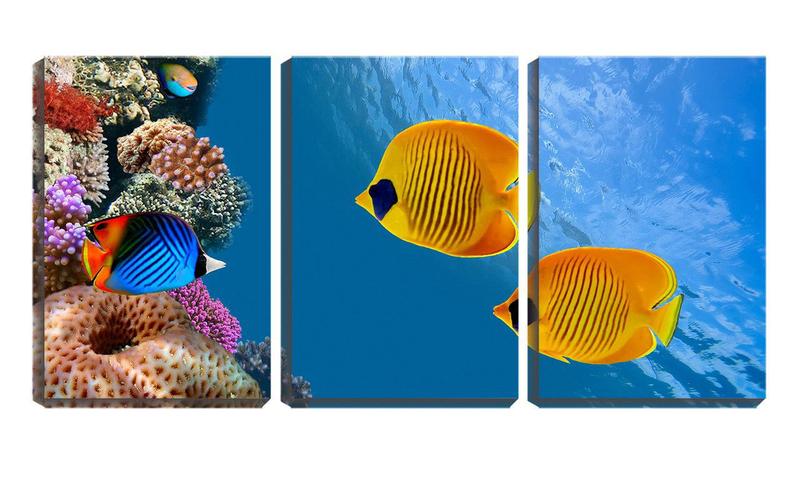 Imagem de Quadro Decorativo 55x110 peixes coloridos no coral
