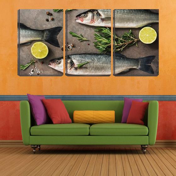 Imagem de Quadro Decorativo 55x110 peixes frescos com limão