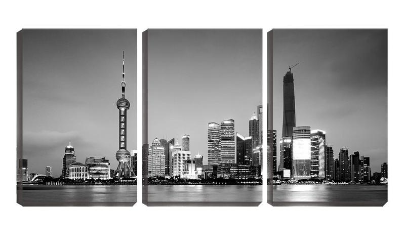 Imagem de Quadro Decorativo 55x110 prédio pb cidade singapura