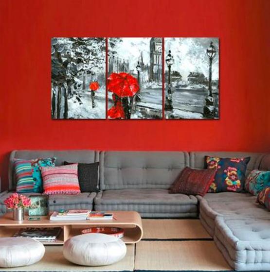 Imagem de Quadro decorativo 60x120 Londres vermelho casal 3 peças 