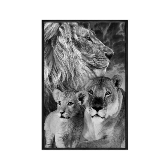 Imagem de Quadro decorativo 60x80cm canvas familia de leoes pb anm029