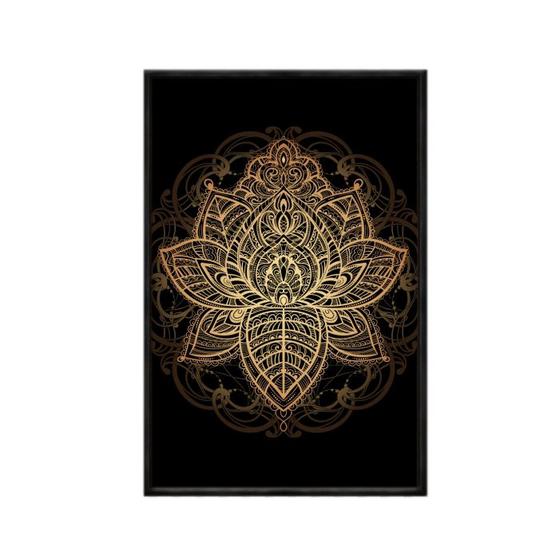 Imagem de Quadro decorativo 60x80cm vidro mandala de lotus preto e dourado art013