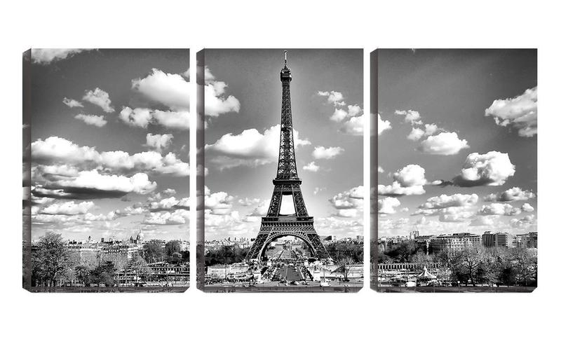 Imagem de Quadro Decorativo 68x126 carros sob torre Eiffel pb