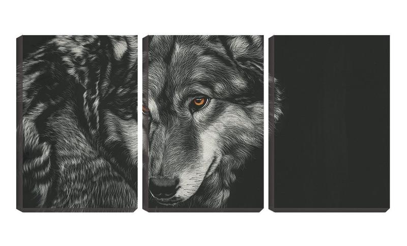 Imagem de Quadro Decorativo 68x126 desenho de lobo fundo preto