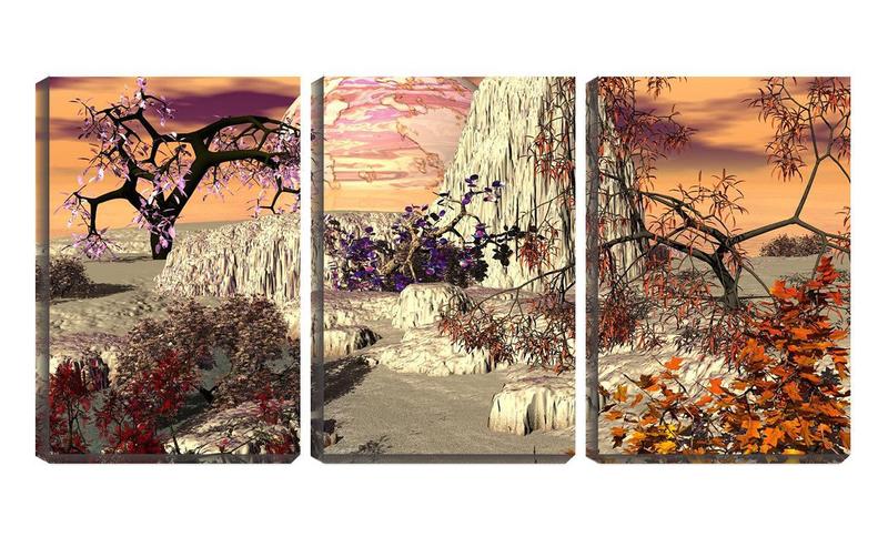 Imagem de Quadro Decorativo 80x140 arte 3d árvores e flores