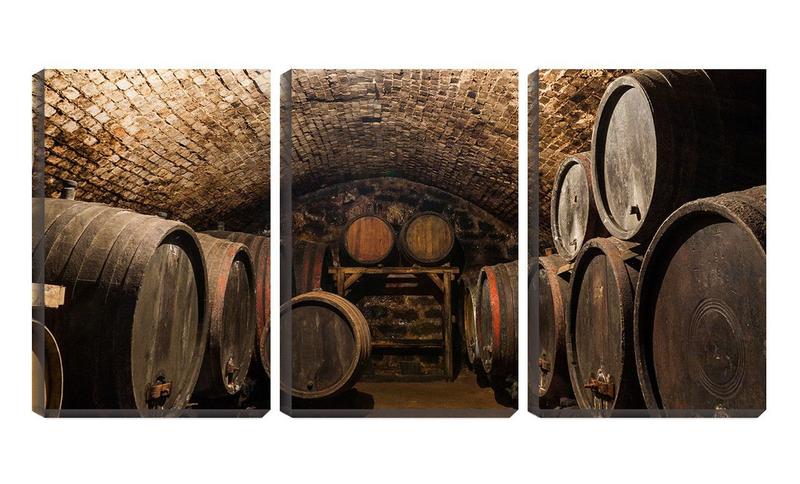 Imagem de Quadro Decorativo 80x140 barris de vinho na adega rústica