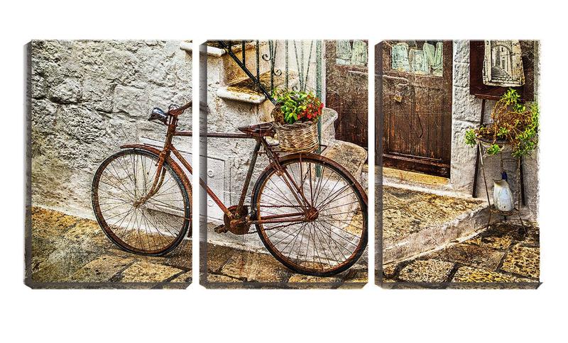 Imagem de Quadro Decorativo 80x140 cesta de flor na bicicleta retrô