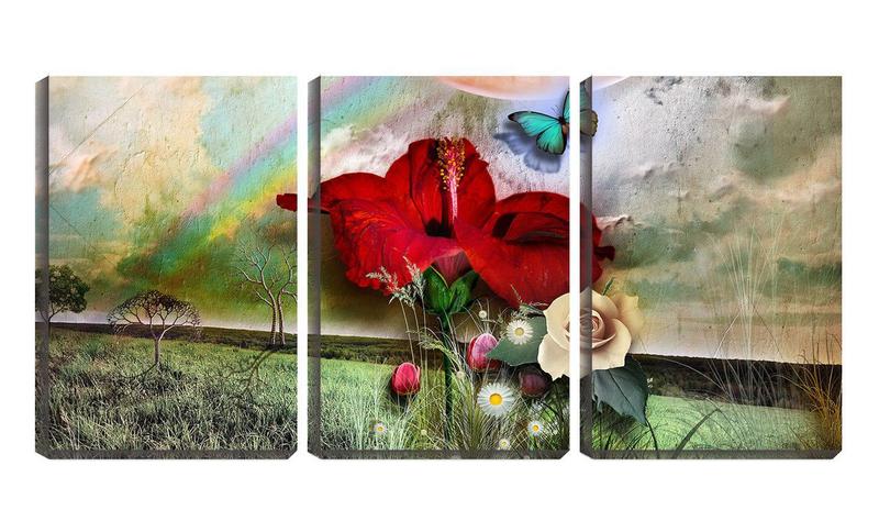 Imagem de Quadro Decorativo 80x140 flores na relva arte abstrata