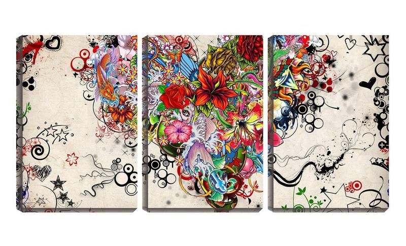 Imagem de Quadro Decorativo 80x140 peixes e flores arte Japão