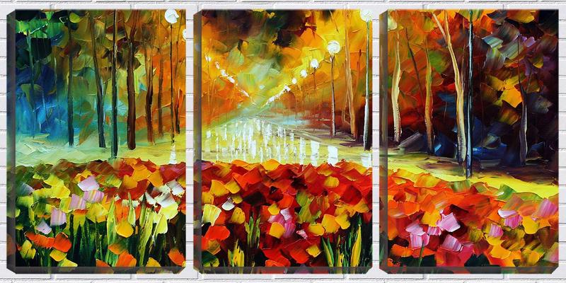 Imagem de Quadro Decorativo 80x140 pintura flores e lamparinas