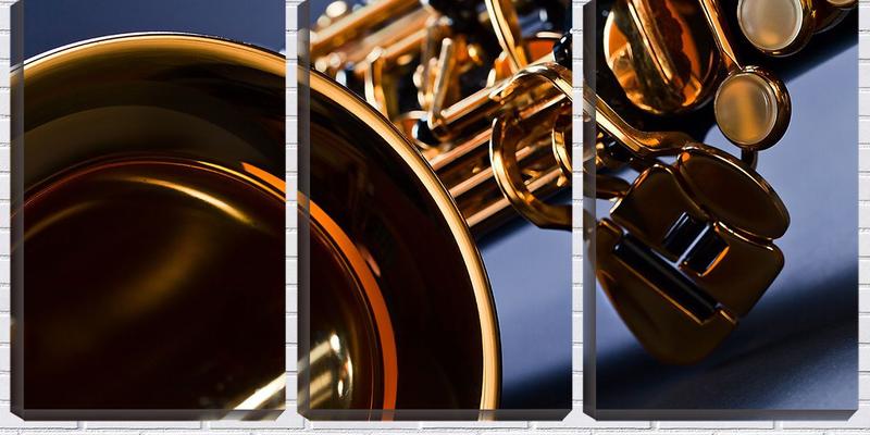 Imagem de Quadro Decorativo 80x140 saxofone dourado close up