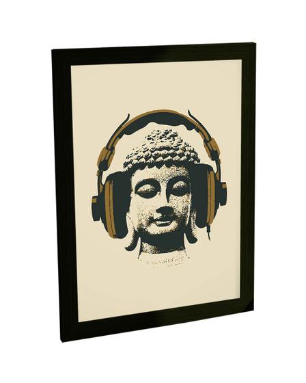Imagem de Quadro Decorativo A3 Engraçado Buda Ouvindo Musica Budismo