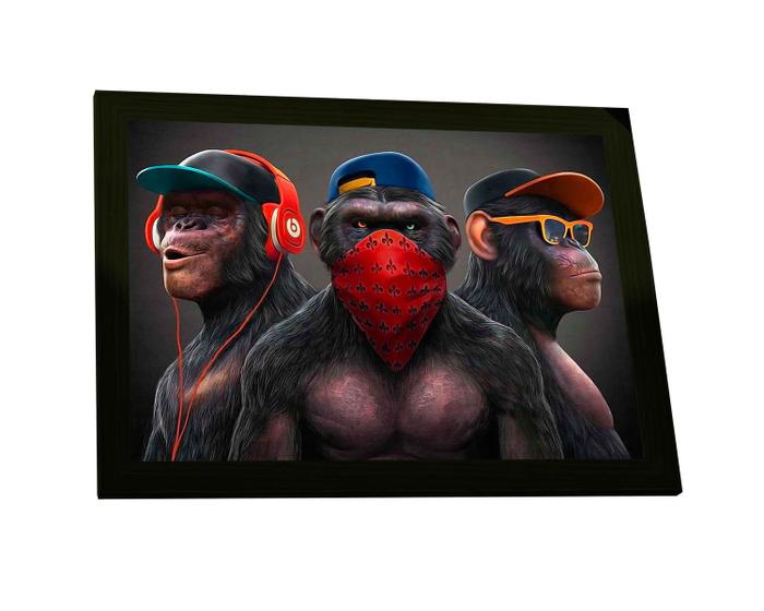 Imagem de Quadro Decorativo A3 Engraçado Gangue Dos Macacos Sabios