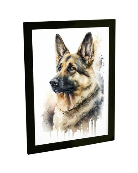 Imagem de Quadro Decorativo A4 Cachorro Pastor Alemão Aquarela Animais