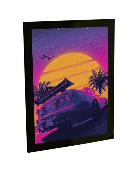 Imagem de Quadro Decorativo A4 Carro Esportivo Vaporwave Sol Decoração