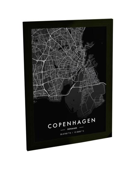 Imagem de Quadro Decorativo A4 Mapa Copenhague Dinamarca Europa Black
