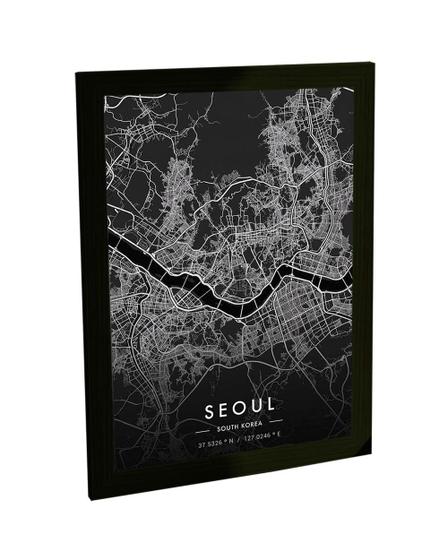 Imagem de Quadro Decorativo A4 Mapa Seoul Coreia Do Sul Asia Black