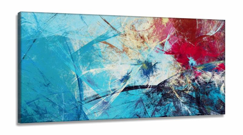 Imagem de Quadro Decorativo Abstrato Azul Vermelho130x60 em Tecido Canvas