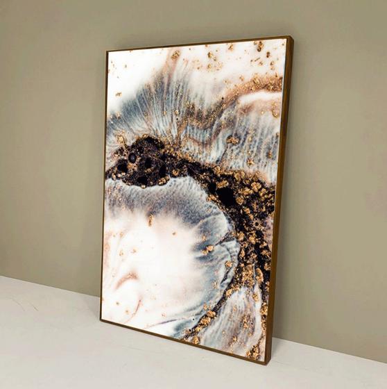 Imagem de Quadro decorativo Abstrato Branco e Dourado.